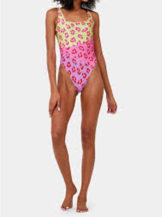 NWT FarmRio Maxi Leopard One-Piece Swimsuit - Neon Lime & Pink size medium - Picture 2 of 7